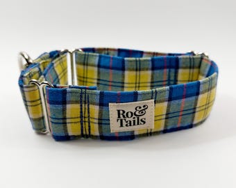 Martingale Dog Collar — Blue and Yellow Tartan — 38mm