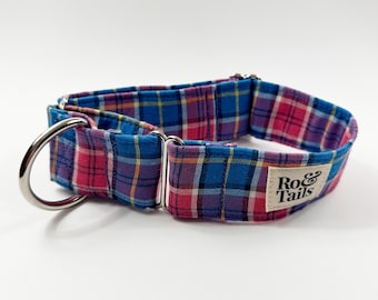 Martingale Dog Collar — Blue and Pink Tartan — 38mm