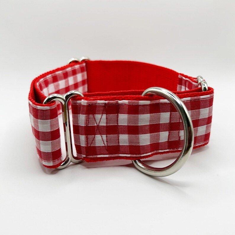 May include: Red and white gingham dog collar with silver hardware.