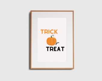 Trick or Treat Printable Wall Art, Halloween Home Decor, Spooky Instant Download, Fall Art Print