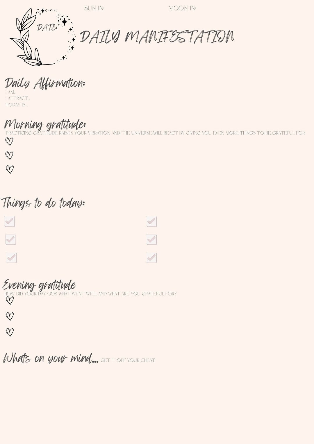 Daily Manifesting Template Etsy Daily Manifesting Template Etsy