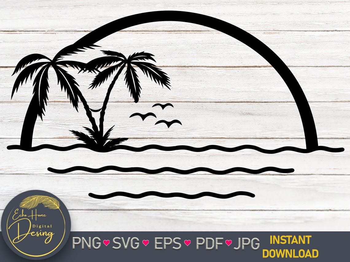 Palm Tree SVG Circle Monogram Frame Cut File for Cricut, Ocean Waves