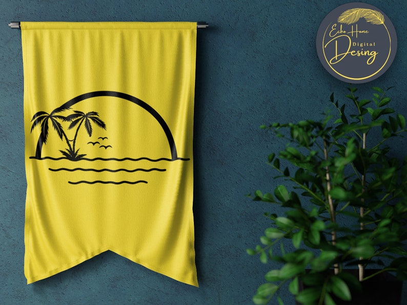Palm Tree SVG Circle Monogram Frame Cut File for Cricut, Ocean Waves