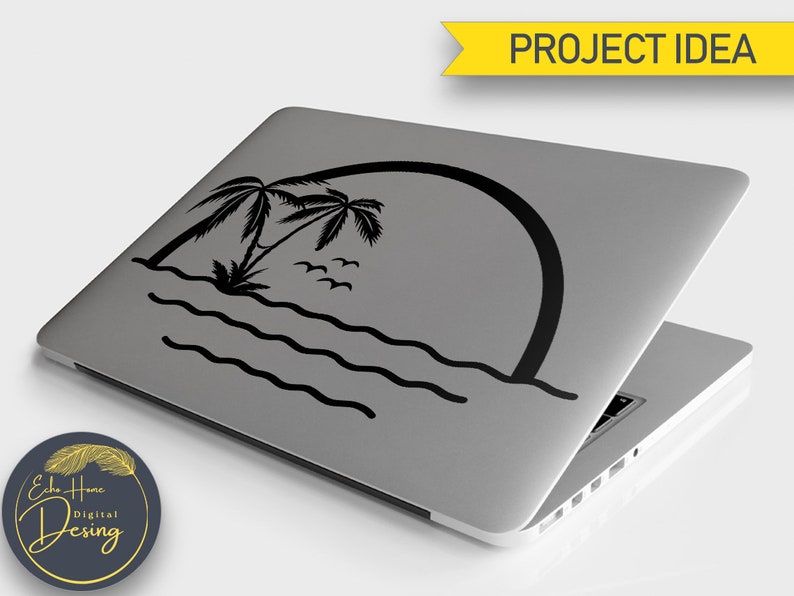 Palm Tree SVG Circle Monogram Frame Cut File for Cricut, Ocean Waves