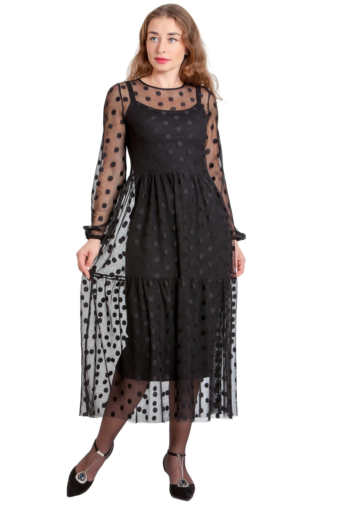 Sirene Mesh Midi Dress (Black)