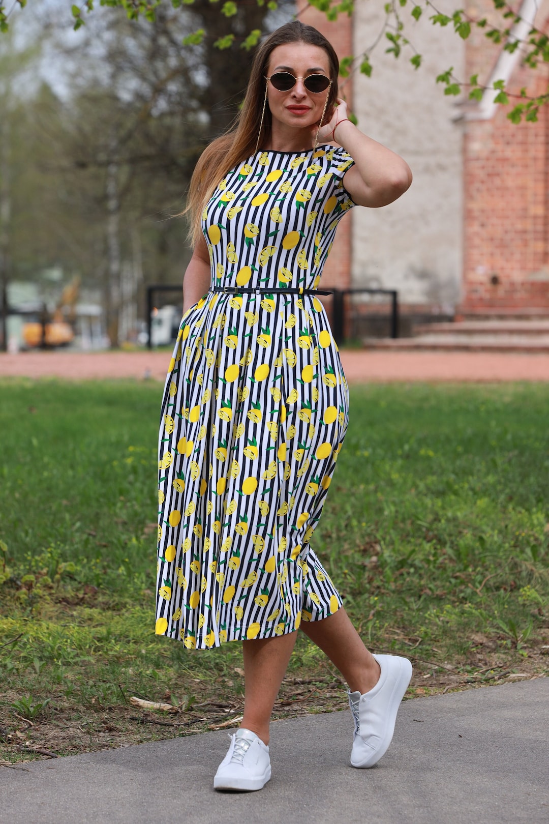 Capridea Manecapri Abito Fantasia Limoni Vestito Con Fantasia Di