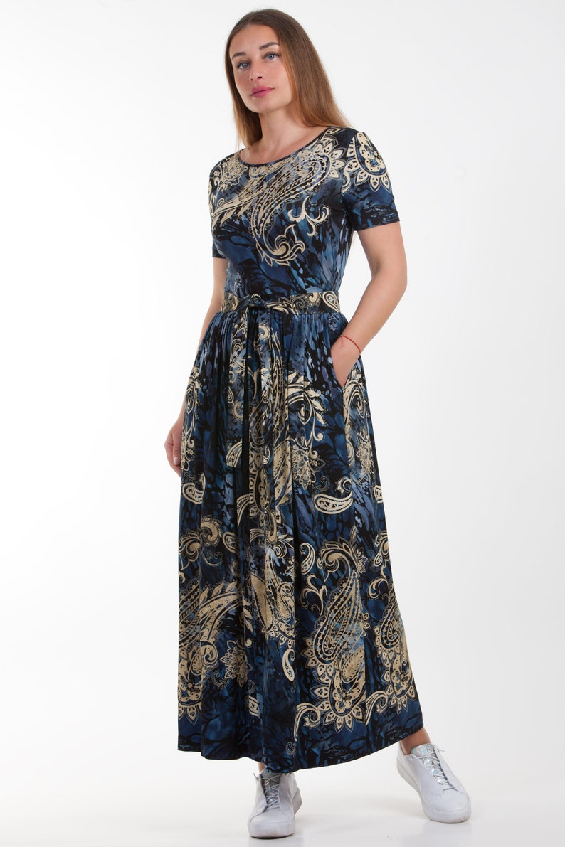 70’s Blue and White Floral Summer Maxi Dress main image 1