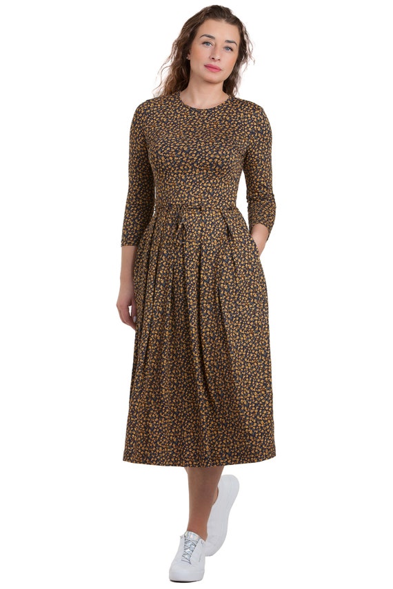 Summer Midi Dress for Women in Jersey Fabric: Yellow Casual Dress