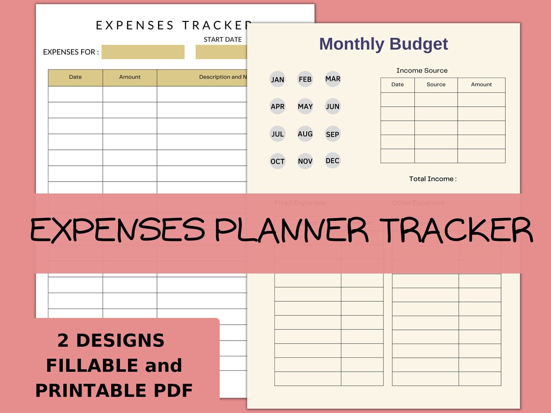 Expenses Tracker Money Fillable Printable PDF 2 Designs Minimal Daily Weekly Monthly - Etsy
