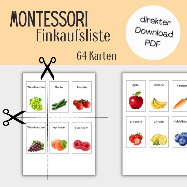 Montessori Einkaufsliste 64 cards | groceries shopping list | DOWNLOAD VERSION |download PDF druckbar