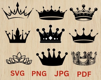 Royal Crown SVG Bundle, King, Queen, Princess Tiara (Digital Download)