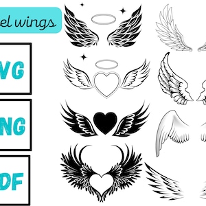 Diable noir ailes d'ange SVG Bundle, Svg d'ange, Svg d'ailes, ailes de coupe fichier, coeur avec des ailes, ailes PNG, forme d'aile, téléchargement immédiat