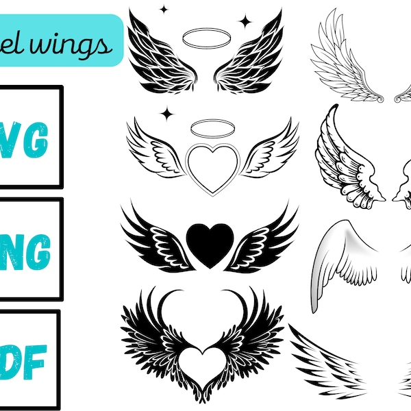 Black devil Angel Wings SVG Bundle, Angel Svg, Wings Svg, Wings Cut File,heart with wings, wings PNG, Wing shape, instant download