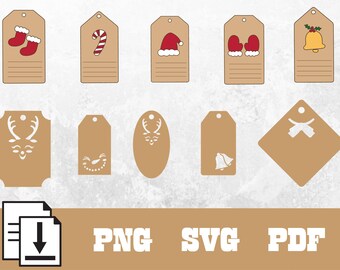 Christmas Gift Tags SVG Bundle, Laser Cut File (PDF, PNG)