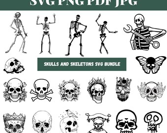 Halloween Skulls and Skeletons SVG Bundle (Digital Download)