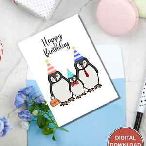 Printable Card, Printable Birthday Card, Happy Birthday Card, Penguin ...