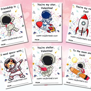 Cartes imprimables de Saint-Valentin d'astronaute, cartes d'astronautes de salle de classe pour des enfants, étiquettes-cadeaux de Saint-Valentin, téléchargement immédiat, cartes de vaisseau spatial