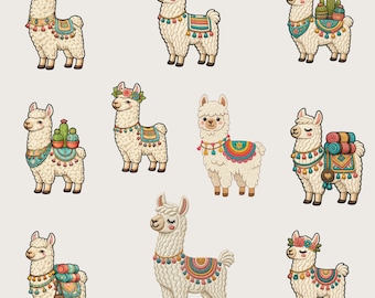 Llama SVG Clipart Bundle, Embroided Llama PNG, Boho Alpaca Graphics (Digital Download)