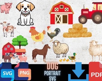 Farm Animal SVG Clipart Bundle: Pig, Cow, Horse, Sheep (Digital Download)