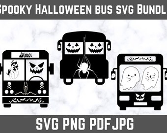Spooky Halloween Bus SVG Bundle (png, pdf, jpg)