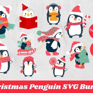 Pacchetto svg pinguino di Natale, clipart pinguino di Natale, svg pinguino carino, vettore pinguino, PNG pinguino