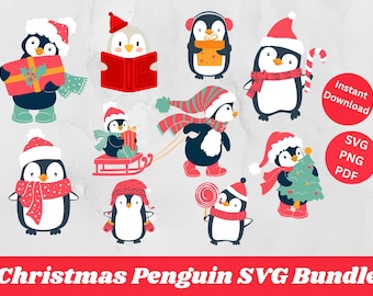Christmas Penguin Clipart SVG Bundle (Digital Download)