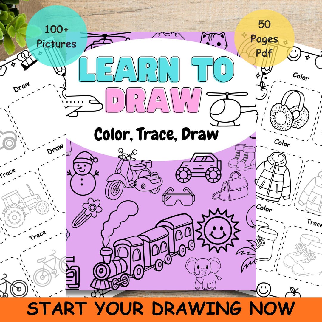 Kids Drawing Worksheets | Color, Trace & Draw, 50 Pages Pdf (step by ...