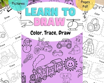Kids Drawing Worksheets | Color, Trace & Draw, 50 Pages Pdf (Step by step)