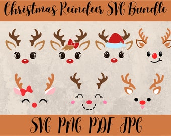 Christmas Reindeer SVG Bundle, Outline Clipart (Digital Download