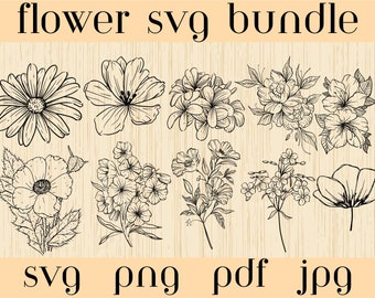 Floral SVG Bundle, Wildflower Clipart, Commercial License (Digital File)