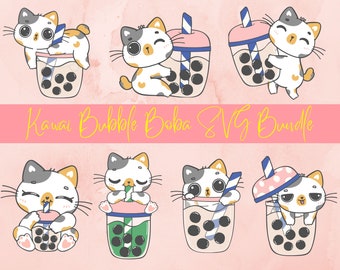 Kawaii Cat Bubble Tea Clipart Stickers (Digital Download)