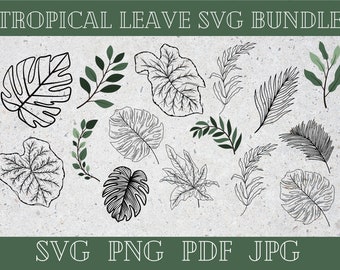 Tropical Leaves SVG Bundle, Jungle Floral Clipart (Digital Download)