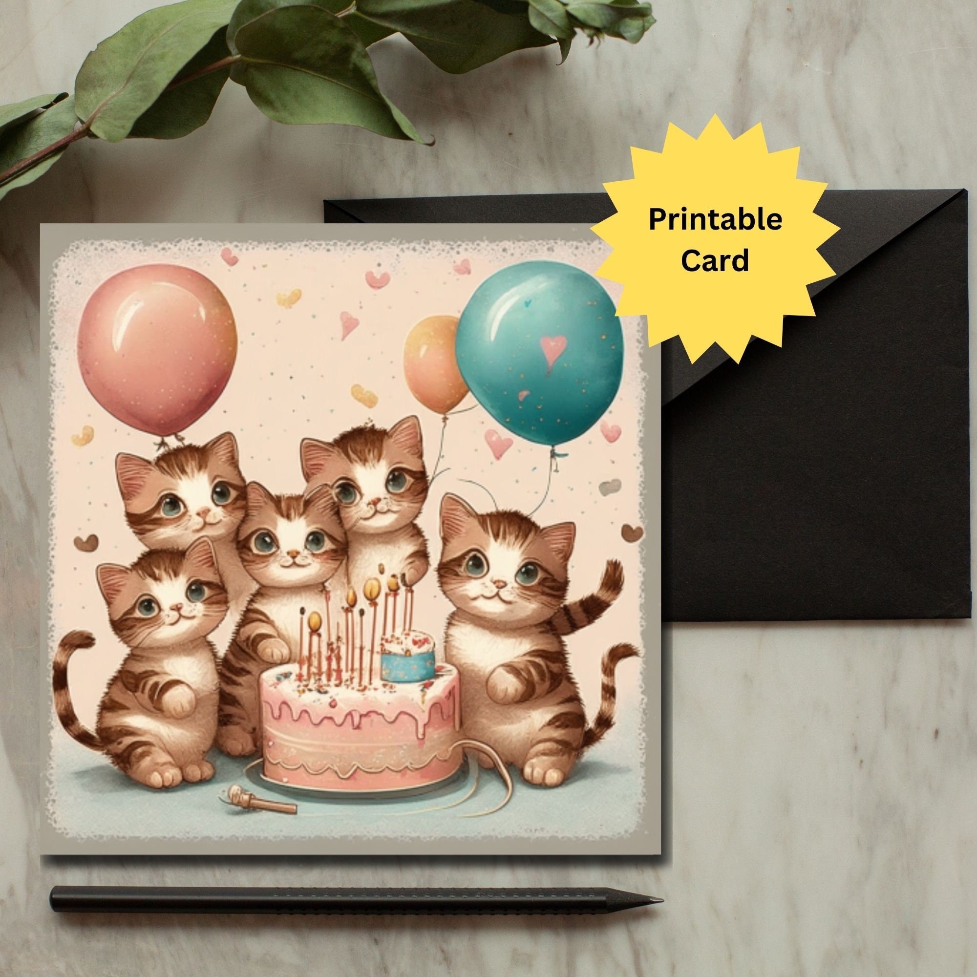 Cat Birthday Card, Printable Happy Birthday Cat Card, Cat Lovers Card ...