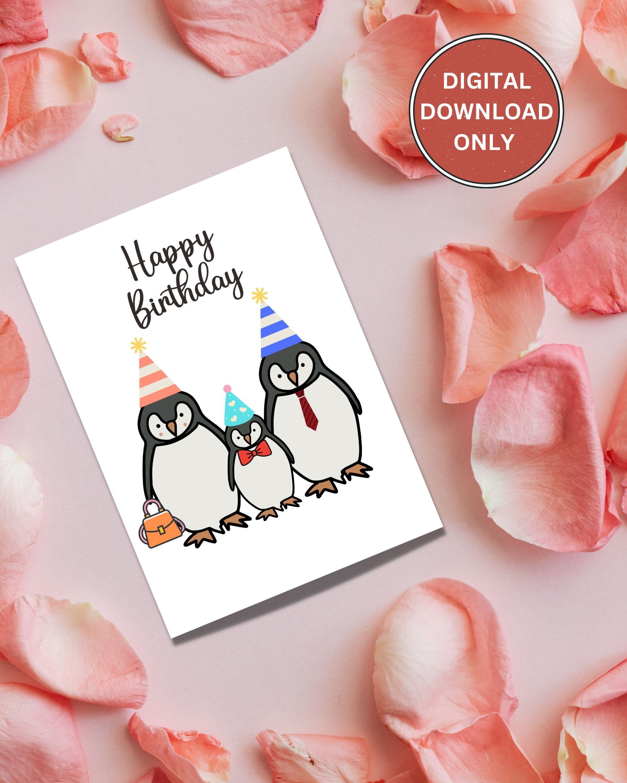 Printable Card, Printable Birthday Card, Happy Birthday Card, Penguin ...
