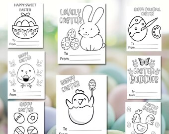 Easter gifts for kids Animal Coloring Cards , Set of 16, Kids Activity (Digital Download)
