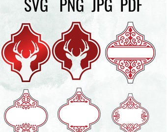 Arabesque Christmas Ornament SVG, Deer, Monogram (Digital Download)