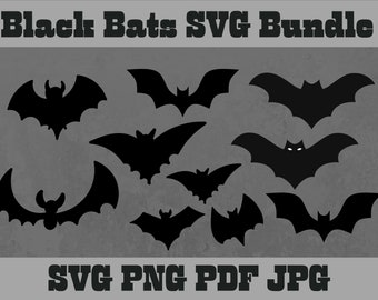 Halloween Black Bats SVG Bundle, Spooky Clipart (Digital Files)