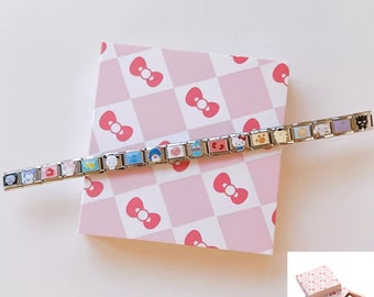Italian Charms Bracelet, Cute Cartoon Bracelet, Classic 9mm size, Custom Bracelet, Charm Links, Valentine's Day Gift for her, Bracelet Gift