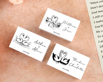 Swans in Love Custom Matchbooks, Wedding Favors, Matchboxes Personalized with Matches,  Choose any Color Unique Reception Guest Favor