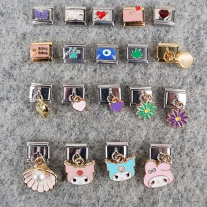 Pulsera con dijes italianos, tamaño clásico de 9 mm, pulsera personalizada, a su elección, eslabones de dijes, regalo para ella, pulsera italiana sorpresa, dibujo animado lindo