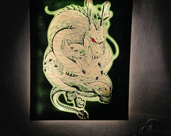 Luminous Shenron Painting - Engraving on painted canvas of the Dragon Shenron from Dragon Ball - Canvas 30x24cm