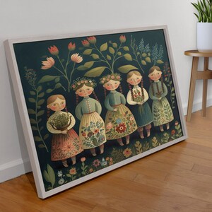 Scandinavian Folk Art Decor | Nordic Girls Floral Elements | Digital Print | Custom Design | Nordic Print | Printable Art | Instant Download