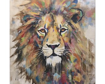 Leo Zodiac Sign Symbol Lion Original Abstract Oil Painting on Canvas Print, Ready to Hang Wall Art, Modern Home Decoration