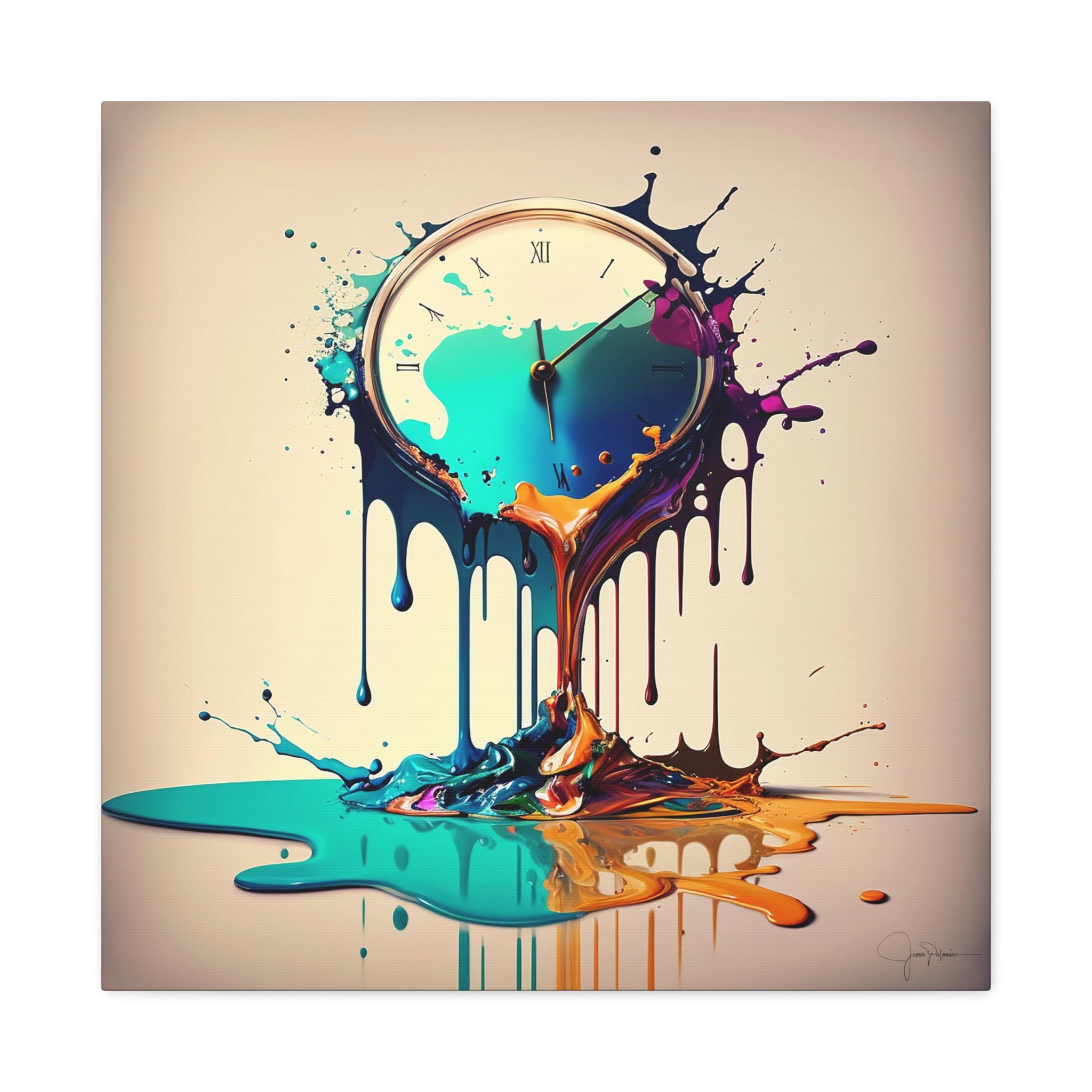 Melting Clock Original Abstract Oil Painting on Canvas Print, Ready to Hang Wall Art, Modern Home Decoration, Contemporary Art