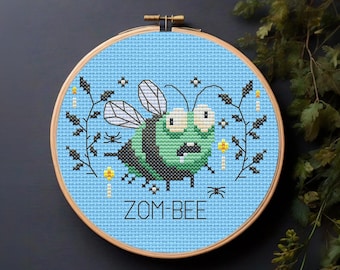Zombie Bee Cross Stitch Pattern, Gothic Candles, Dark Humor Insect (PDF)