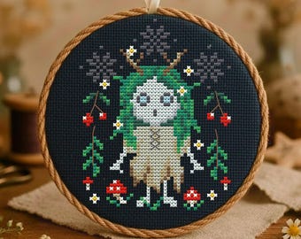 Mavka Cross Stitch PDF, Slavic Forest Spirit Pattern, Gothic Woodland Wall Art