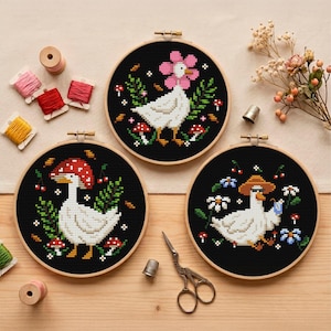 Silly Goose Cross Stitch Pattern Set: Funny Cottagecore Birds (PDF)