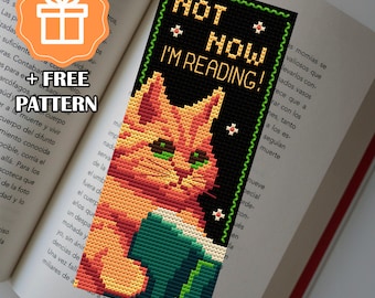 Ginger cat cross stitch bookmark pattern PDF Handmade aesthetic bookmark Cute cat bookmark embroidery Witchy embroidery for cozy reads