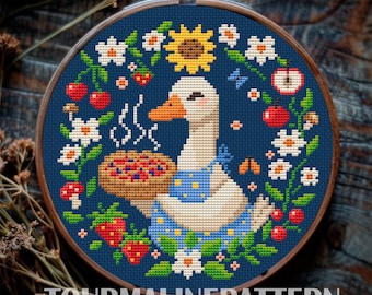 Cute Goose Cross Stitch Pattern PDF, Cottagecore Summer Stitch, Cute Bird Cross Stitch Pattern, Rustic Farmhouse Kitchen Decor