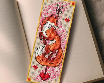 Romantasy Bookmark Cross Stitch PDF, Fox with Heart Arrow, DIY Bookmark for Fantasy Readers